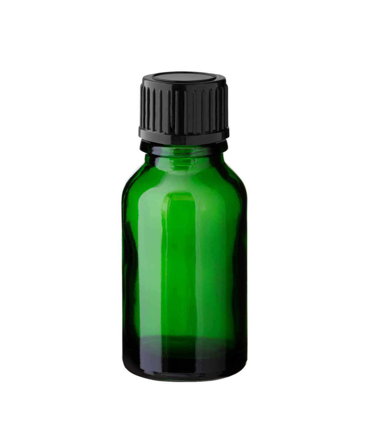 Glasflasche 15 ml grün mit schwarzem Schraubverschluss