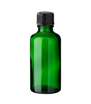 Glasflasche 50 ml grün mit schwarzem Schraubverschluss