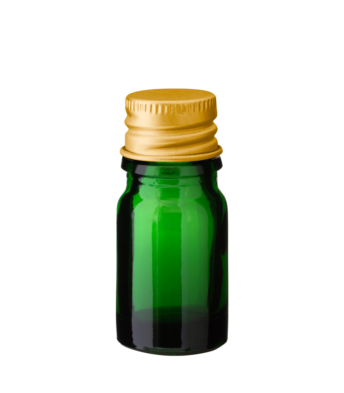 Glasflasche 5 ml grün mit goldenem Aluminium-Schraubverschluss