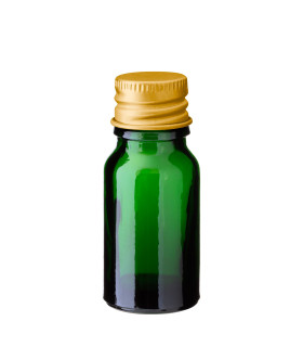 Grüne Glasflasche 10 ml mit goldenem Aluminium Schraubverschluss