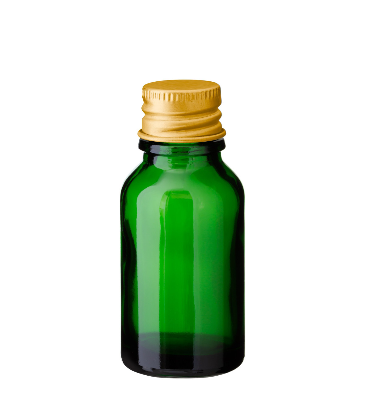 Glasflasche 15 ml grün mit goldenem Aluminium-Schraubverschluss