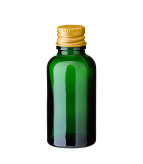Grüne Glasflasche 30 ml mit goldenem Aluminium Schraubverschluss