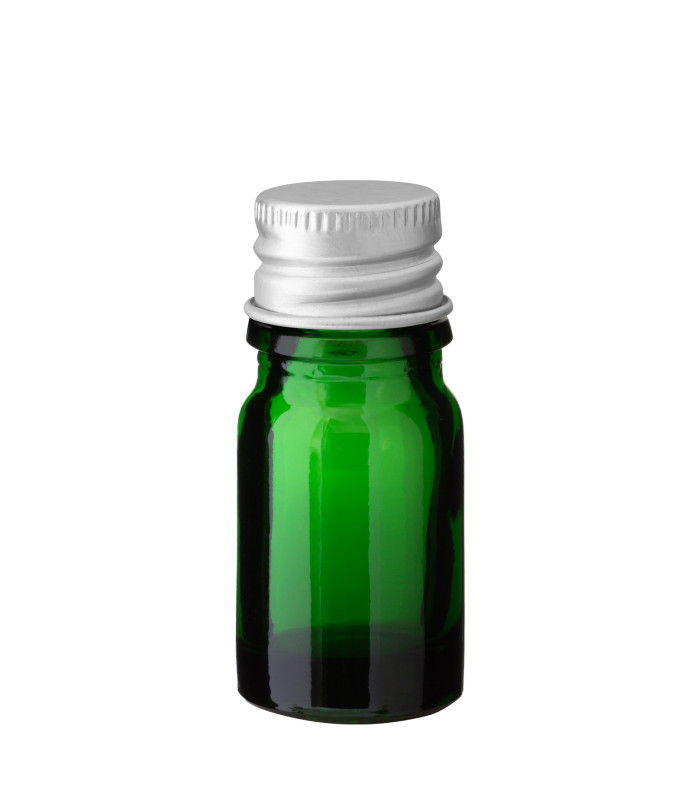 Grüne Glasflasche 5 ml mit silbernem Aluminium Schraubverschluss