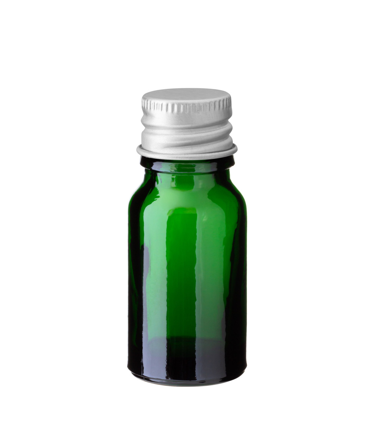 Grüne Glasflasche 10 ml mit silbernem Aluminium Schraubverschluss