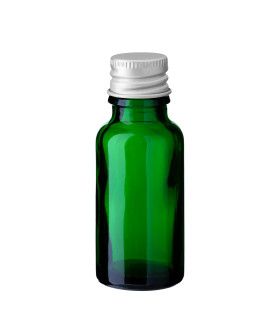 Glasflasche 20 ml grün mit silbernem Aluminium-Schraubverschluss