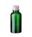 Glasflasche 30 ml grün mit silbernem Aluminium-Schraubverschluss