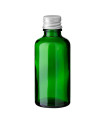 Glasflasche 50 ml grün mit silbernem Aluminium-Schraubverschluss
