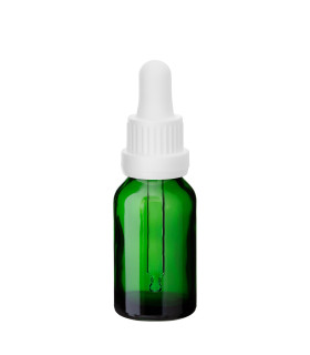 Grüne Glasflasche 15 ml mit weißer Pipette