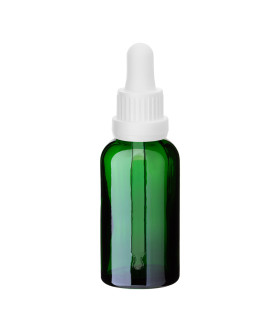 Grüne Glasflasche 30 ml mit weißer Pipette