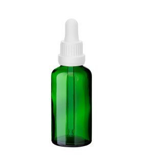Grüne Glasflasche 50 ml mit weißer Pipette