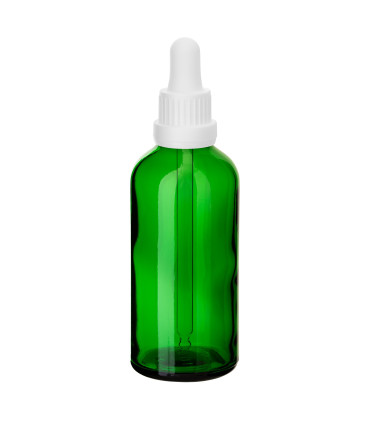 Glasflasche 100 ml grün mit weißer Pipette