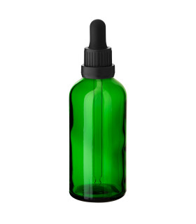 Grüne Glasflasche 100 ml mit schwarzer Pipette