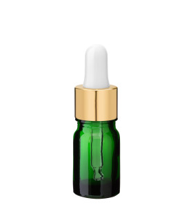 Grüne Glasflasche 5 ml mit goldener Pipette