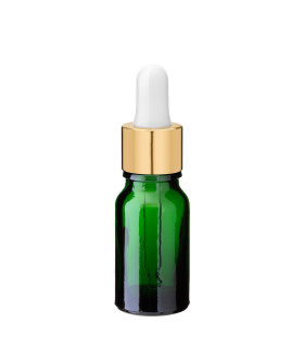 Grüne Glasflasche 10 ml mit goldener Pipette