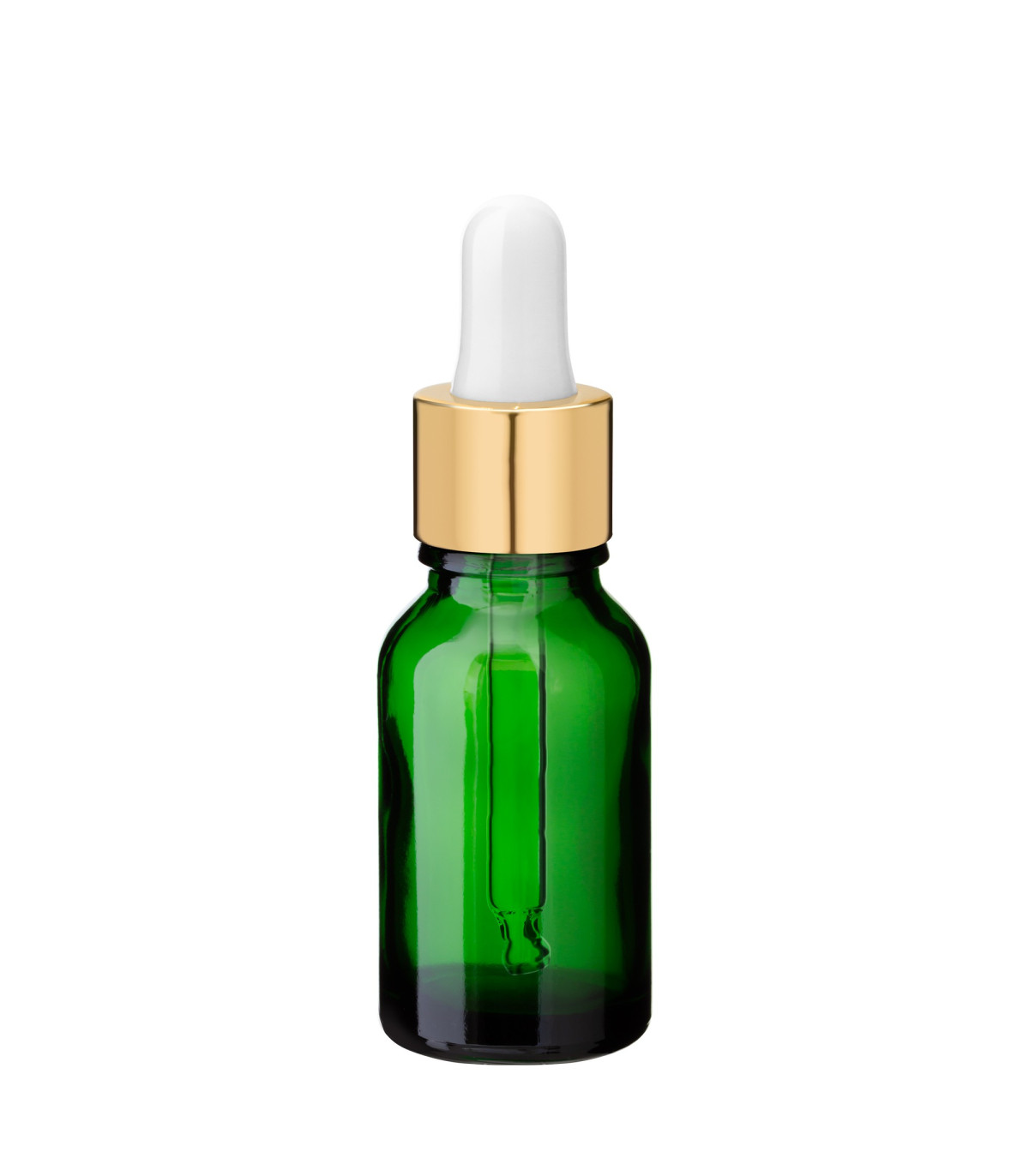Glasflasche 15 ml grün mit goldener Pipette