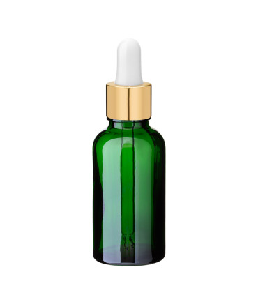 Glasflasche 30 ml grün mit goldener Pipette