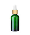 Grüne Glasflasche 30 ml mit goldener Pipette