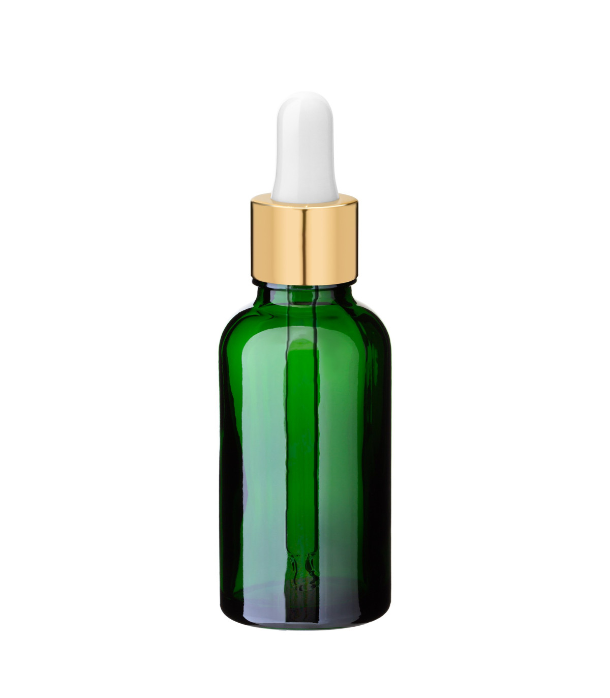 Glasflasche 30 ml grün mit goldener Pipette