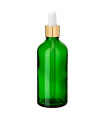 Grüne Glasflasche 100 ml mit goldener Pipette
