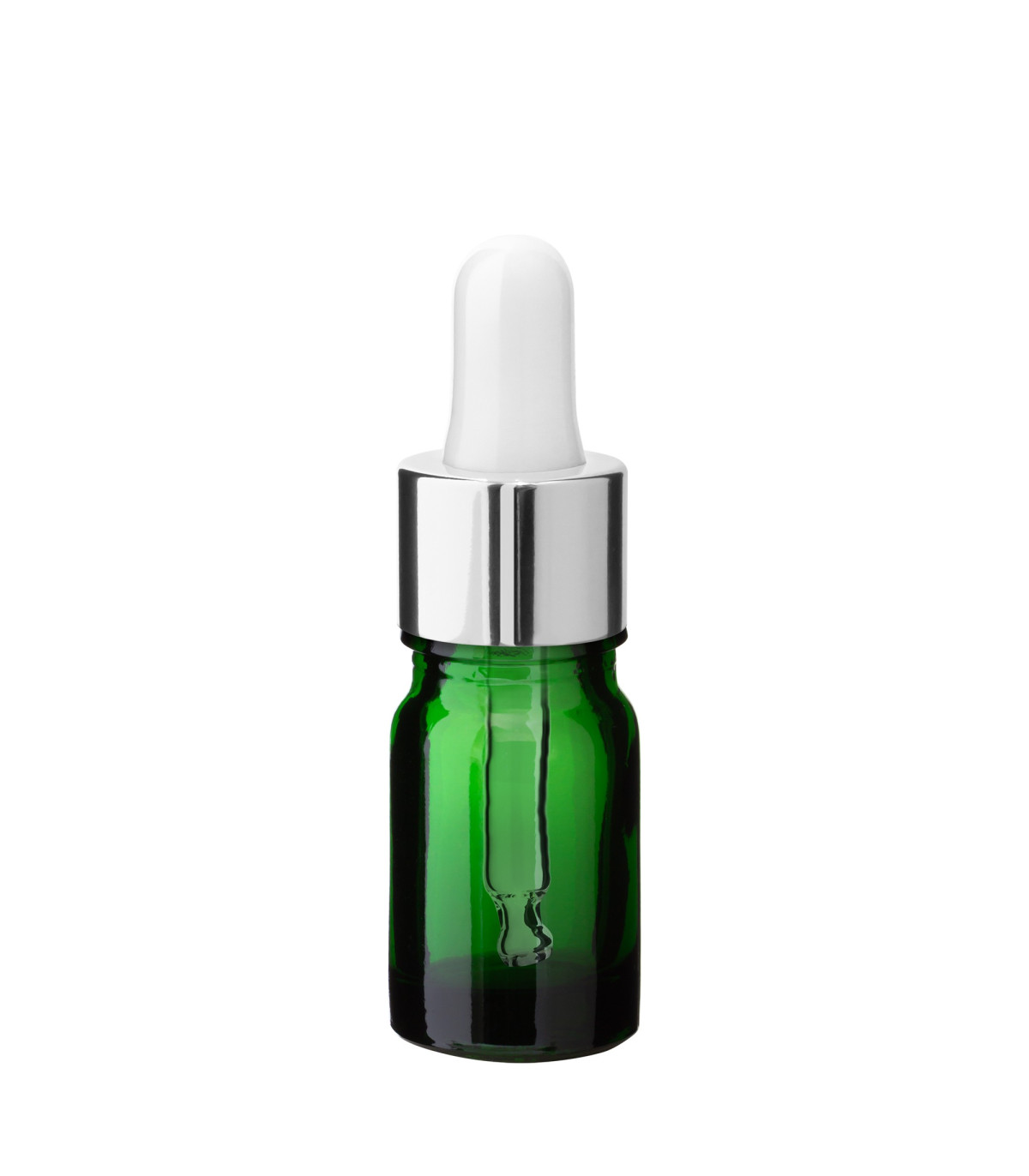 Grüne Glasflasche 5 ml mit silberner Pipette