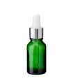 Grüne Glasflasche 15 ml mit silberner Pipette