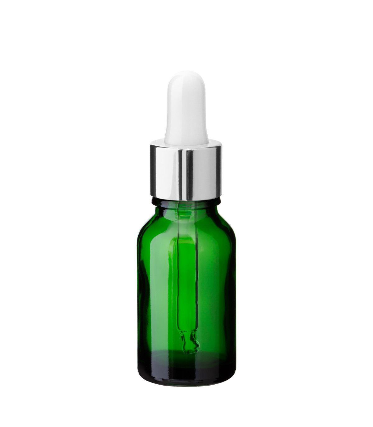 Glasflasche 15 ml grün mit silberner Pipette
