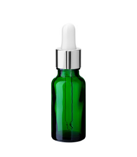 Grüne Glasflasche 20 ml mit silberner Pipette