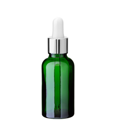Glasflasche 30 ml grün mit silberner Pipette