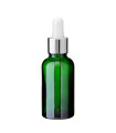 Grüne Glasflasche 30 ml mit silberner Pipette