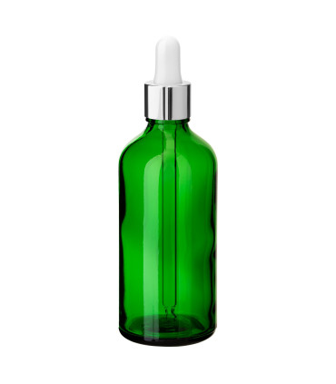 Glasflasche 100 ml grün mit silberner Pipette