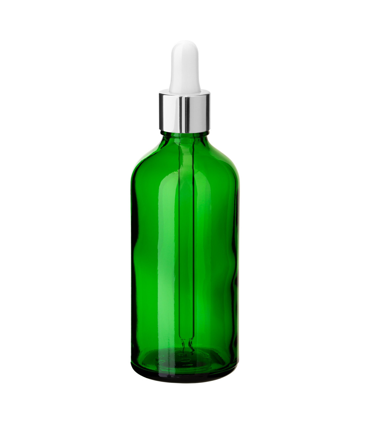 Glasflasche 100 ml grün mit silberner Pipette