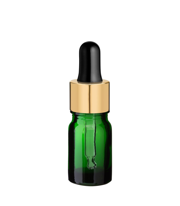 Glasflasche 5 ml grün mit goldener Pipette [2]