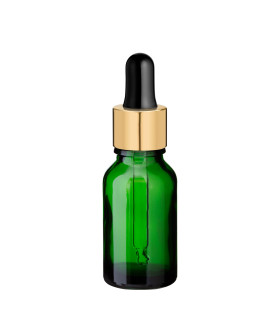 Grüne Glasflasche 15 ml mit goldener Pipette [2]