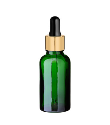 Glasflasche 30 ml grün mit goldener Pipette [2]