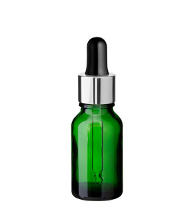 Grüne Glasflasche 15 ml mit silberner Pipette [2]