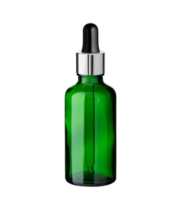 Grüne Glasflasche 50 ml mit silberner Pipette [2]