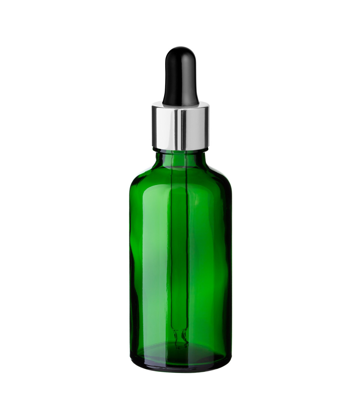 Grüne Glasflasche 50 ml mit silberner Pipette [2]