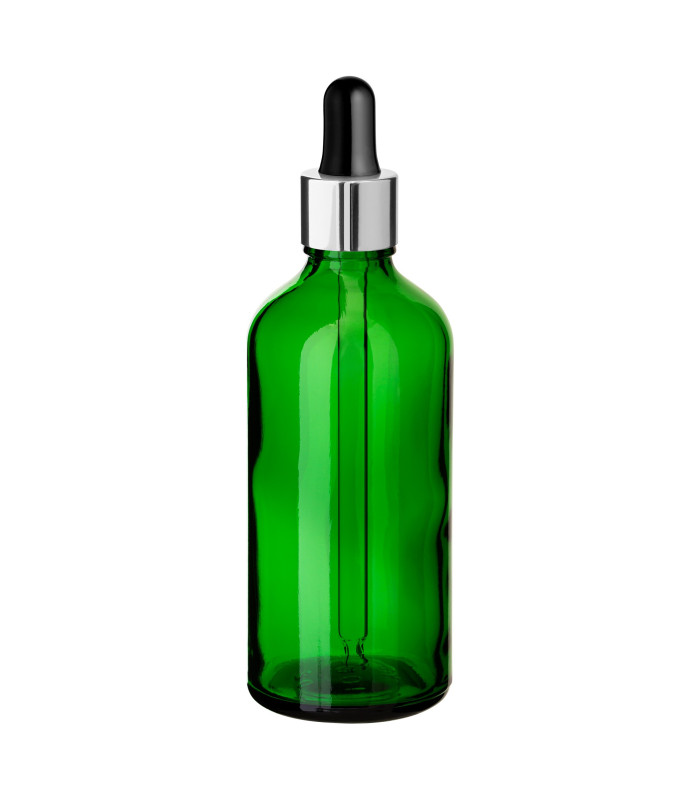 Glasflasche 100 ml grün mit silberner Pipette [2]