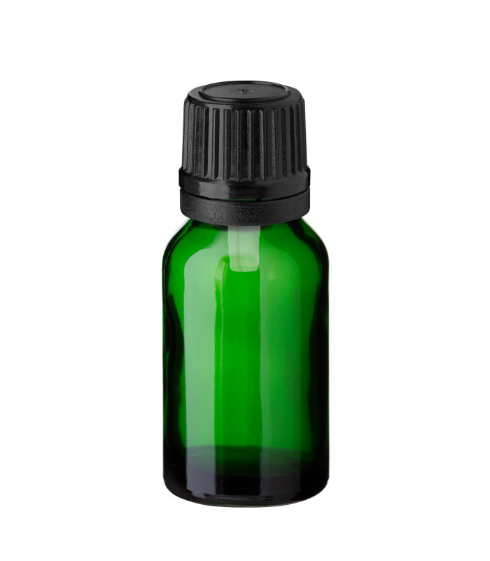 Glasflasche 15 ml grün mit schwarzem Tropfer
