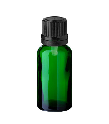 Glasflasche 20 ml grün mit schwarzem Tropfer