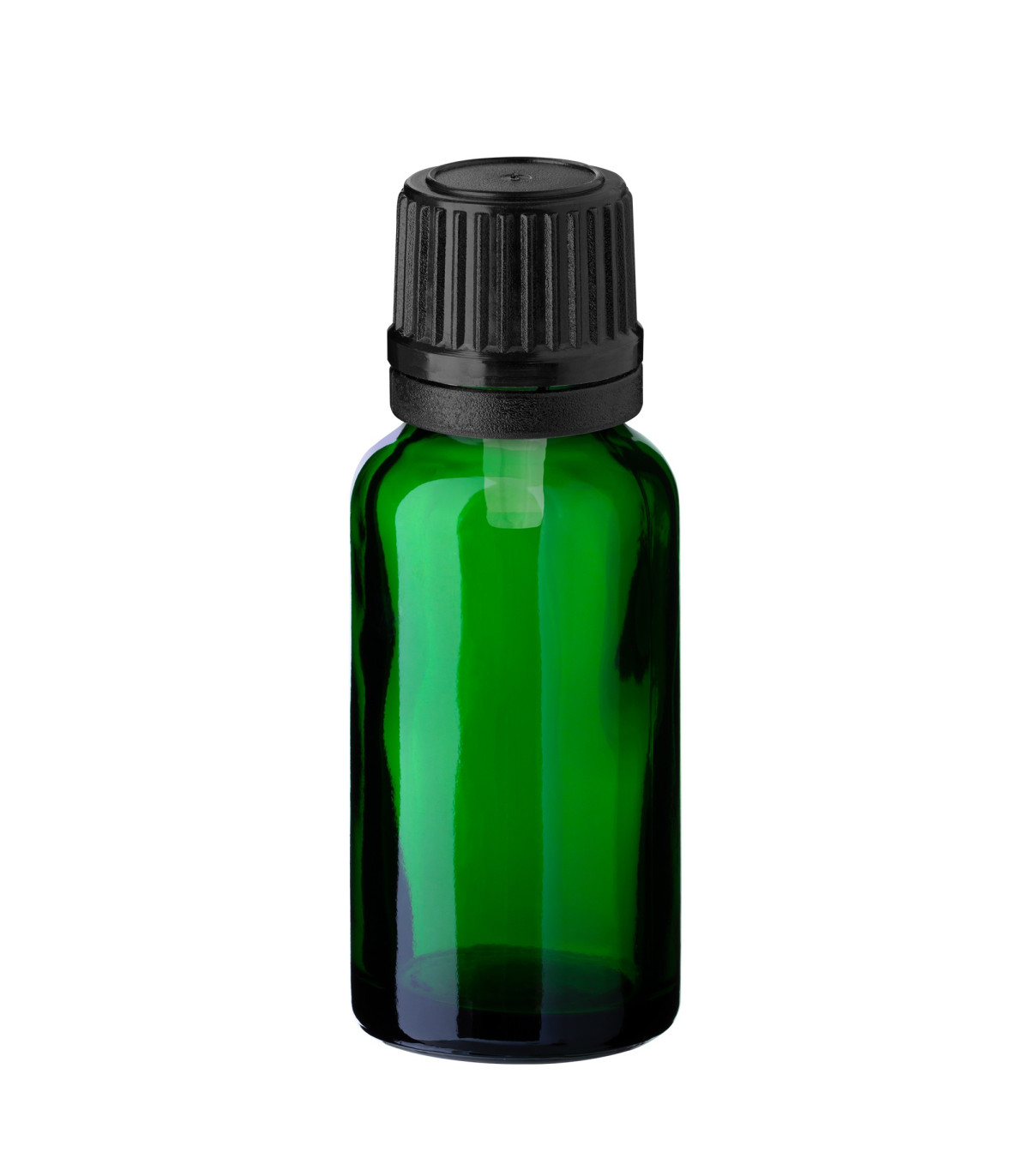 Glasflasche 20 ml grün mit schwarzem Tropfer