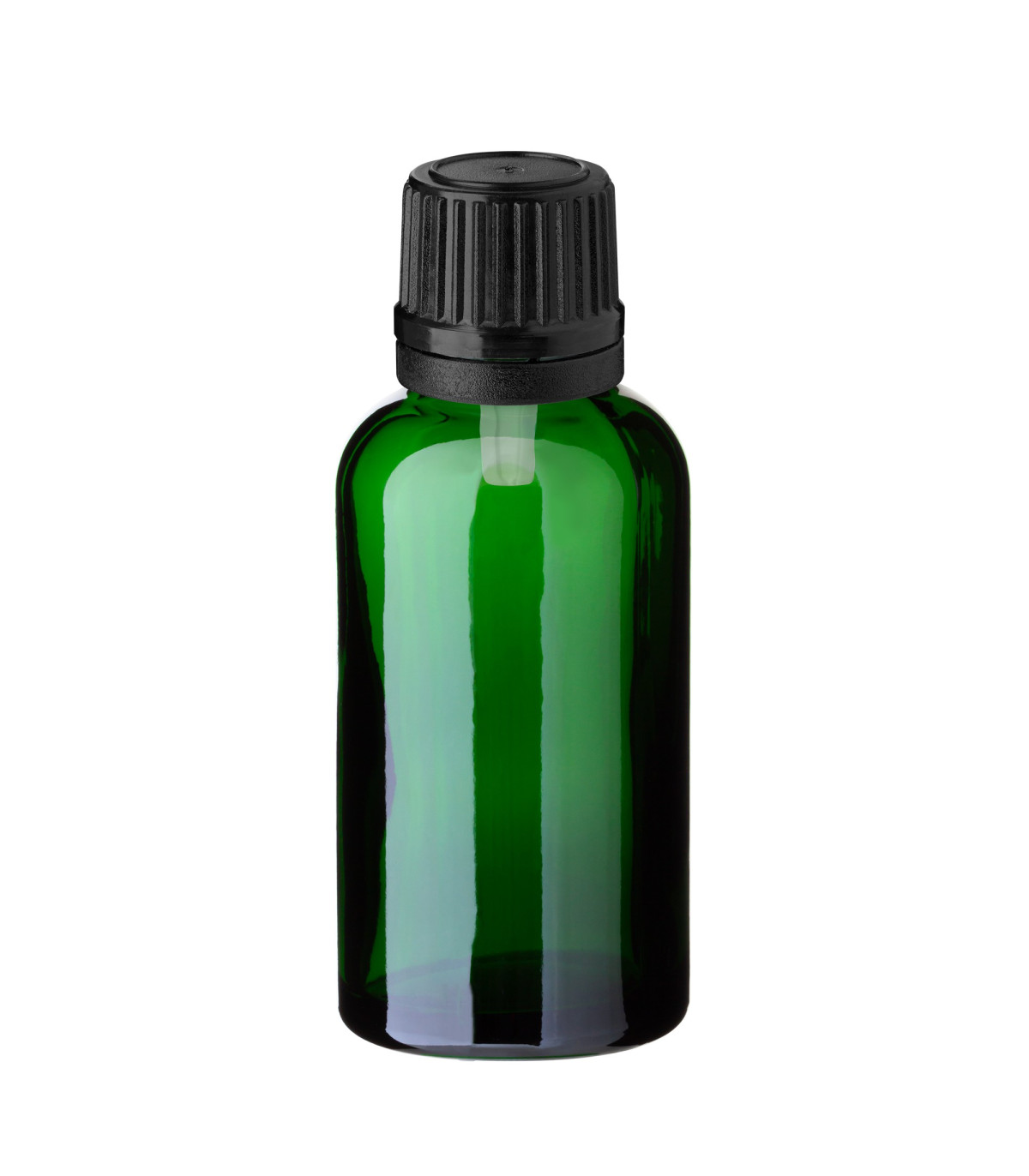 Glasflasche 30 ml grün mit schwarzem Tropfer