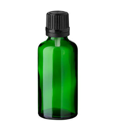Glasflasche 50 ml grün mit schwarzem Tropfer