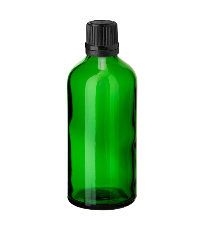 Glasflasche 100 ml grün mit schwarzem Tropfer