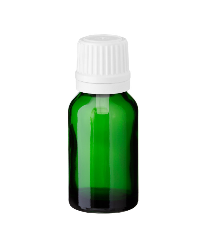 Glasflasche 15 ml grün mit weißem Tropfer