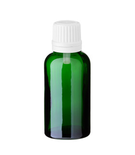 Grüne Glasflasche 30 ml mit weißem Tropfer