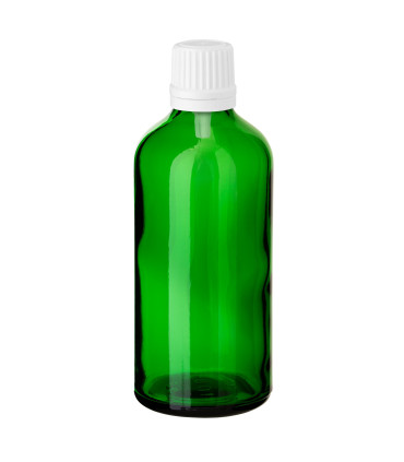 Glasflasche 100 ml grün mit weißem Tropfer