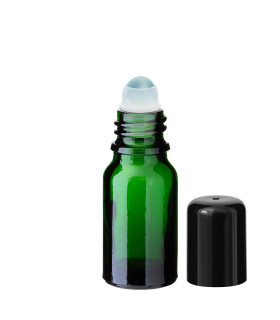 Grüne Glasflasche 10 ml Roll-on mit schwarzem Schraubverschluss