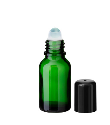 Glasflasche 15 ml grün Roll-on mit schwarzem Schraubverschluss