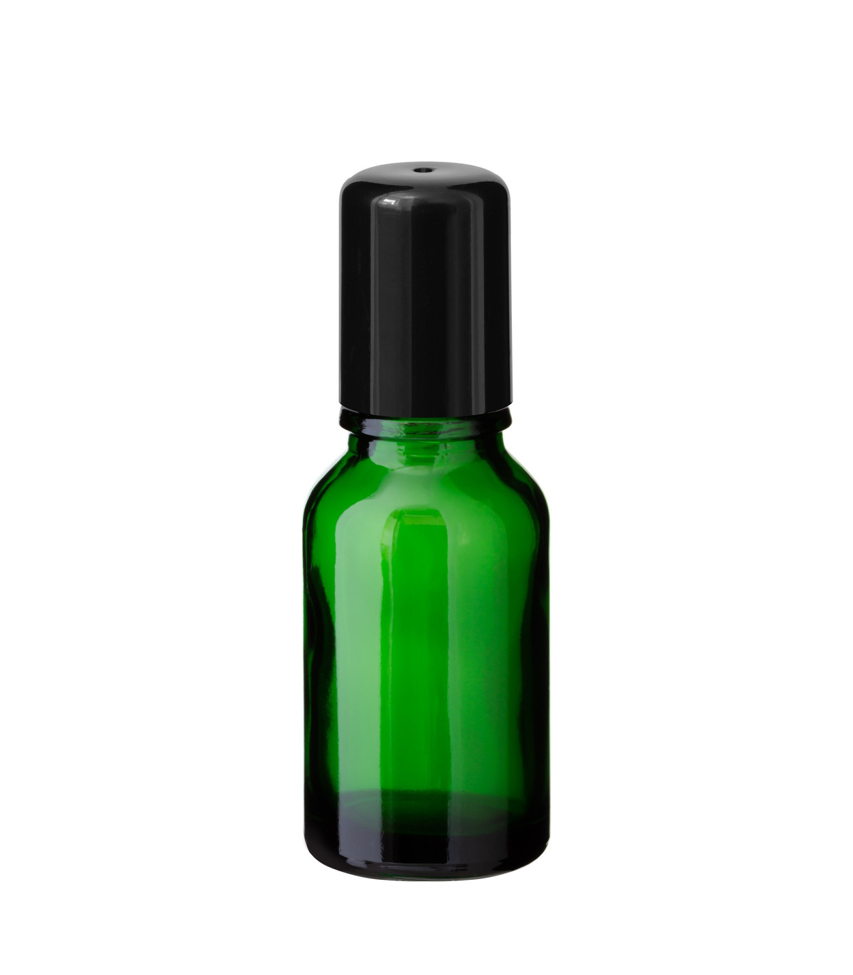 Glasflasche 15 ml grün Roll-on mit schwarzem Schraubverschluss